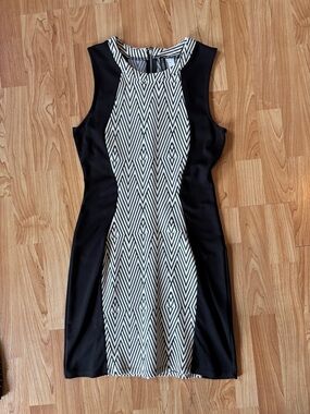 Divided Black & White Geometric Mini Dress